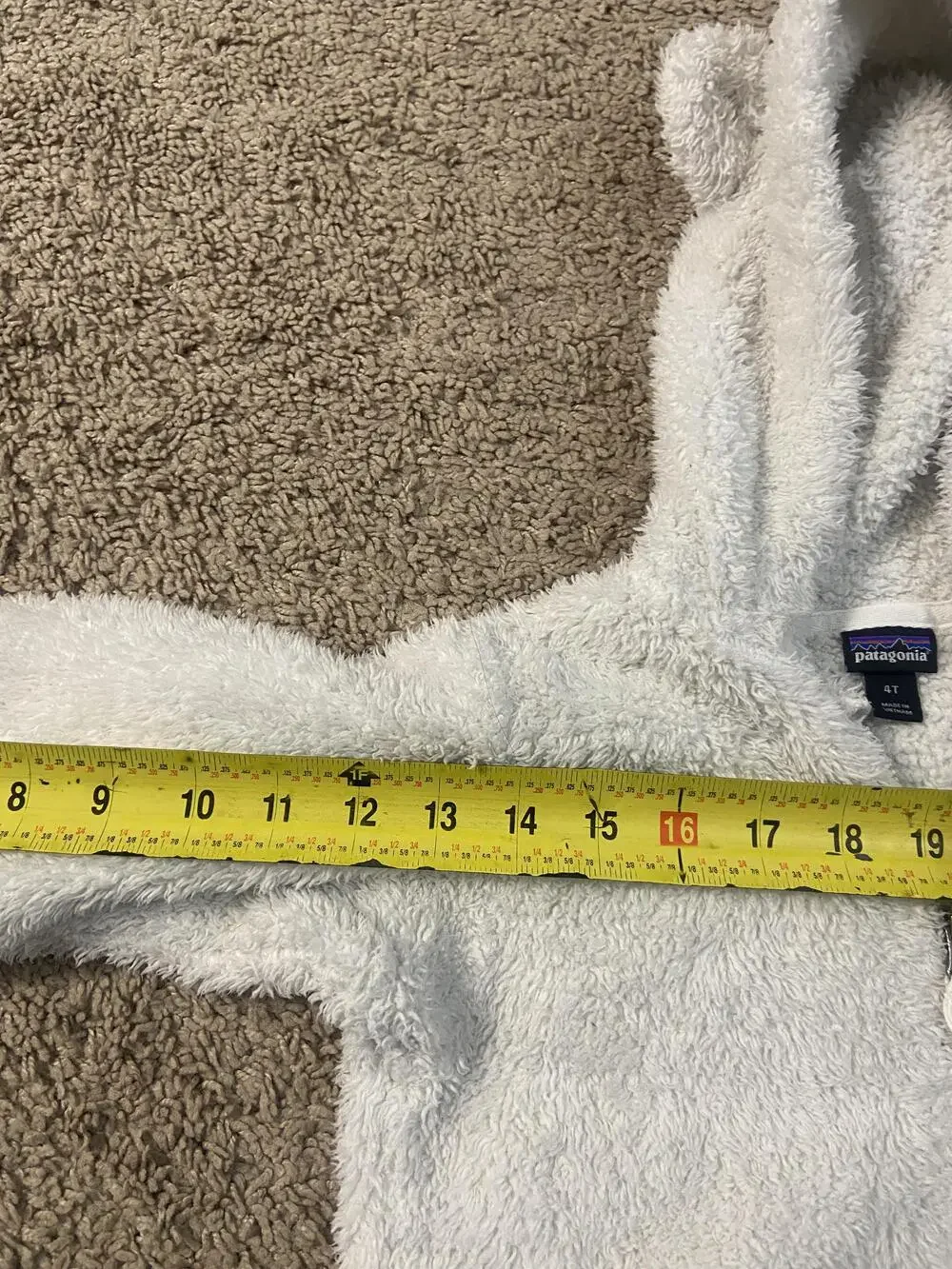 Patagonia Jacket Youth 4T White Fleece Hooded Full Zip Bear Ears Sherpa